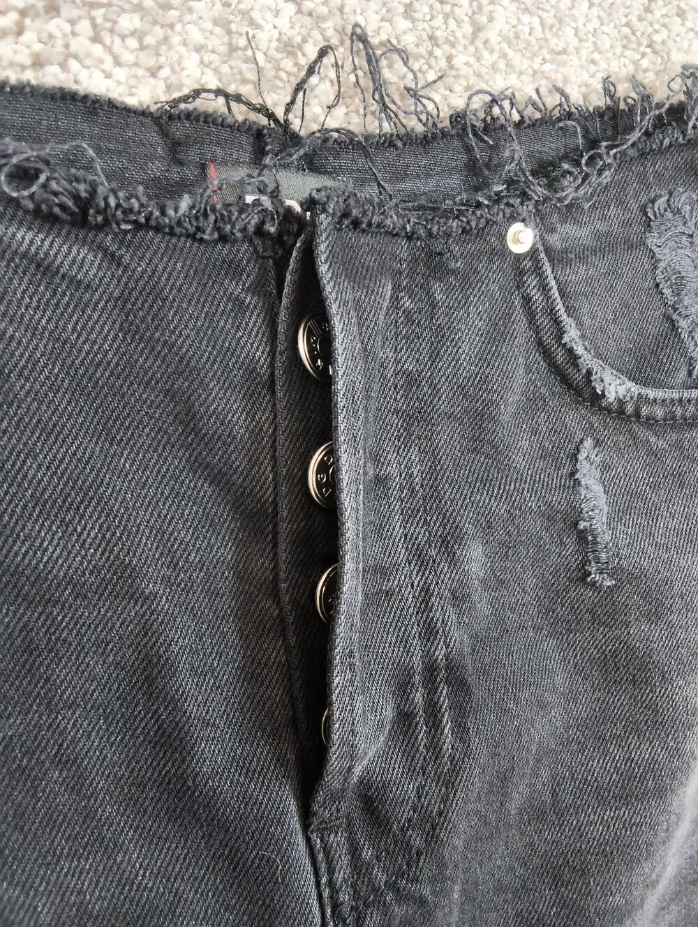 BDG Grunge Punk Distressed Denim Mini Skirt Black Button Fly Raw Hem Size Small - Picture 5 of 5